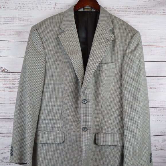 Stafford Men's Sport Coat Blazer Two Button Navy Blue Wool Poly Blend Sz 42R EUC - Picture 1 of 12